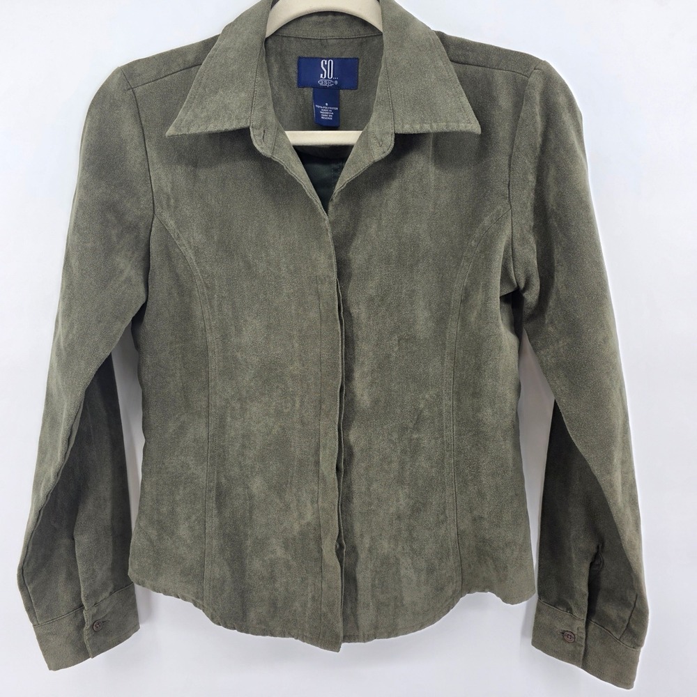 SO Womens S Olive‎ Green Suede Collared Button Up Shirt Jacket western cowgirl